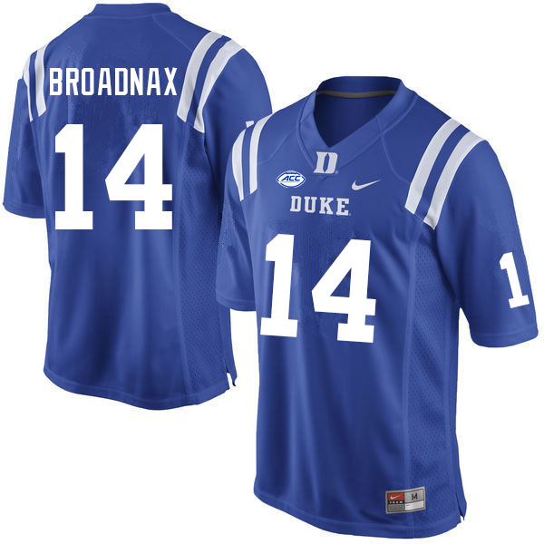 Men #14 Trent Broadnax Duke Blue Devils College Football Jerseys Sale-Blue